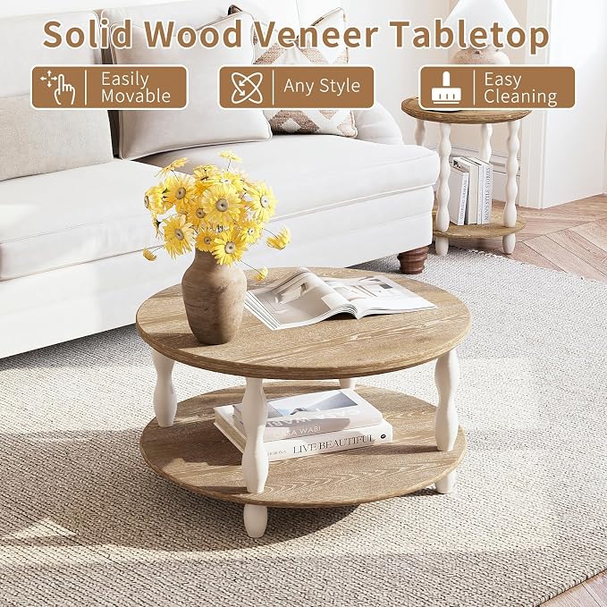 karlott Farmhouse Coffee Table, 30.3" Round Coffee Tables - Image 4
