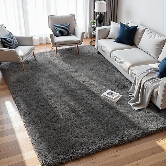 6x9 Fluffy Shag Area Rugs for Living Room Bedroom: Soft Plush Carpet Grey | - Image 4