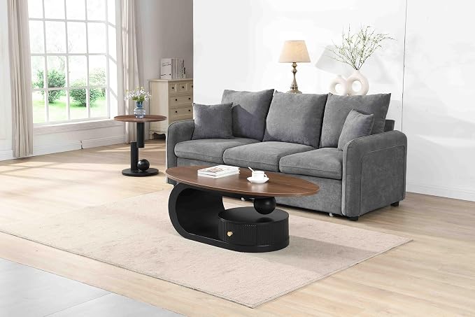 Modern Oval Coffee Table Set of 2, Wood Living Room Accent Coffee Table and - Image 3