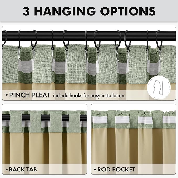 MIULEE 100% Blackout Linen Curtains 42 x 90 Inch Sage Green 2 Panels | Thermal - Image 5