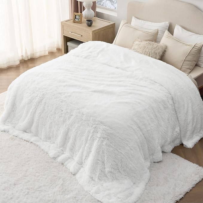 Bedsure GentleSoft Fluffy White King Size Blanket - Image 8