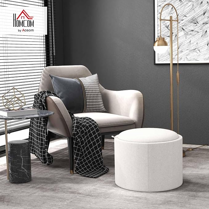 HOMCOM Round Storage Ottoman - Image 2