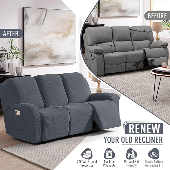 TAOCOCO Recliner Sofa Covers 8-Pieces Stretch Large Couch Covers - Image 4