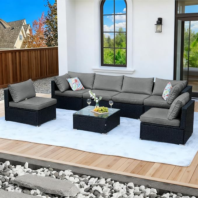 7 Pieces Black Patio Furniture Set by ZJEYEJZ