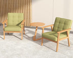 Modern Accent Chair with Wooden Table, Upholstered Linen Fabric Leisure Chair - Image 9