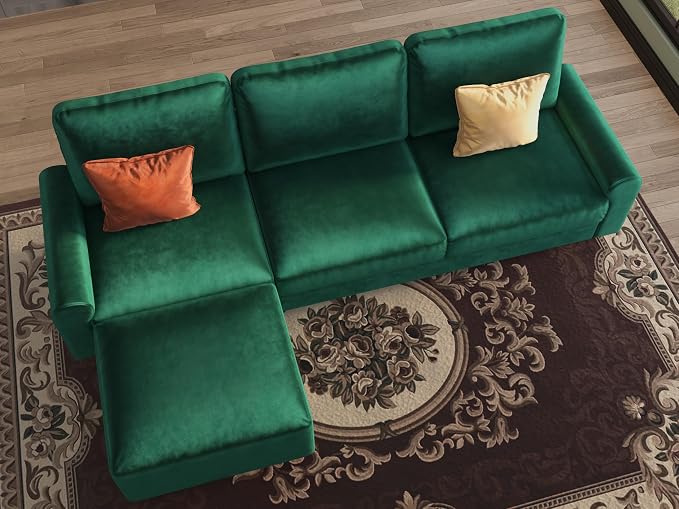 EASE MOOSE Large Seat Velvet L-Shaped Sofa, Soft 4 Seat Couch - Image 4