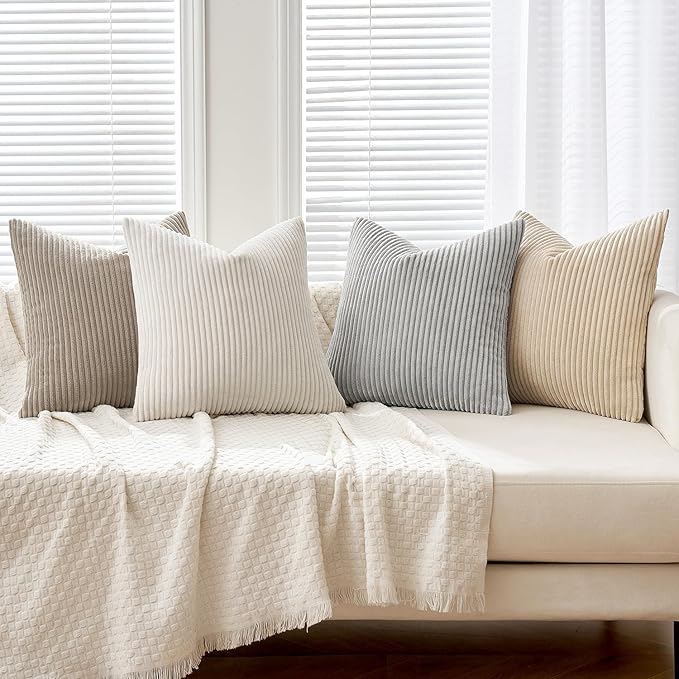 MIULEE Soft Corduroy Decorative Throw Pillow Covers Neutral Tan 18x18 | Set of 4 - Image 5