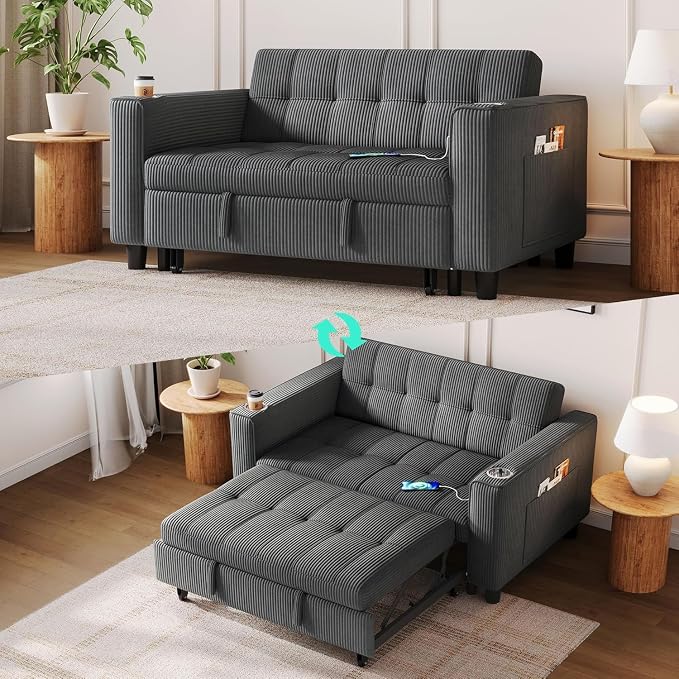 LINSY Sleeper Sofa Bed, Small 3 in 1 Convertible Loveseat Sleeper Couch by Linsy