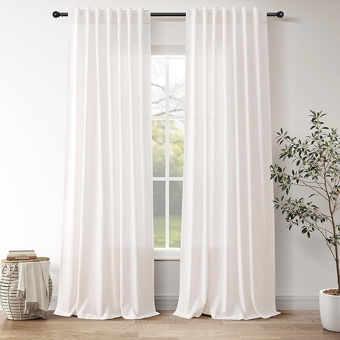 Ivory White Linen 112 Inch Curtains by Nanspring