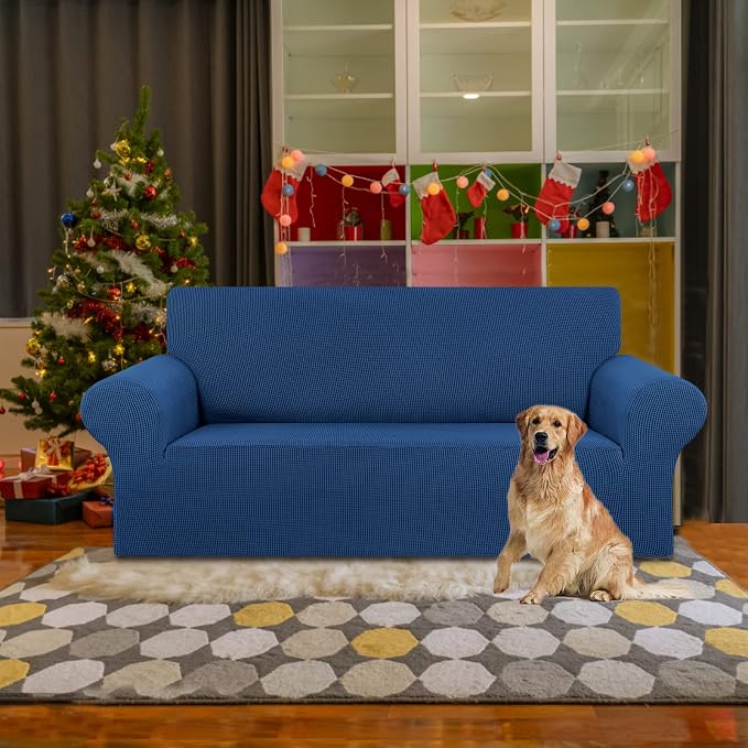 Stretch Loveseat Couch Cover, 2 Cushion Couch Slipcover, Classic Blue | 1-Piece - Image 2