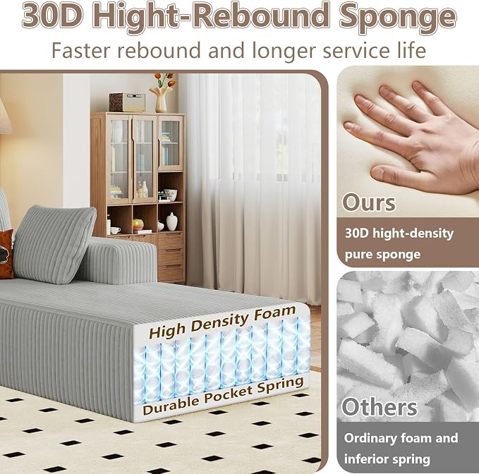 95" Cloud Sectional Couch U-Shaped Chaise - Image 3