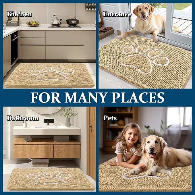 OLANLY Dog Door Mat for Muddy Paws 32x20, Paw Print Design Chenille Mud Mat | - Image 8