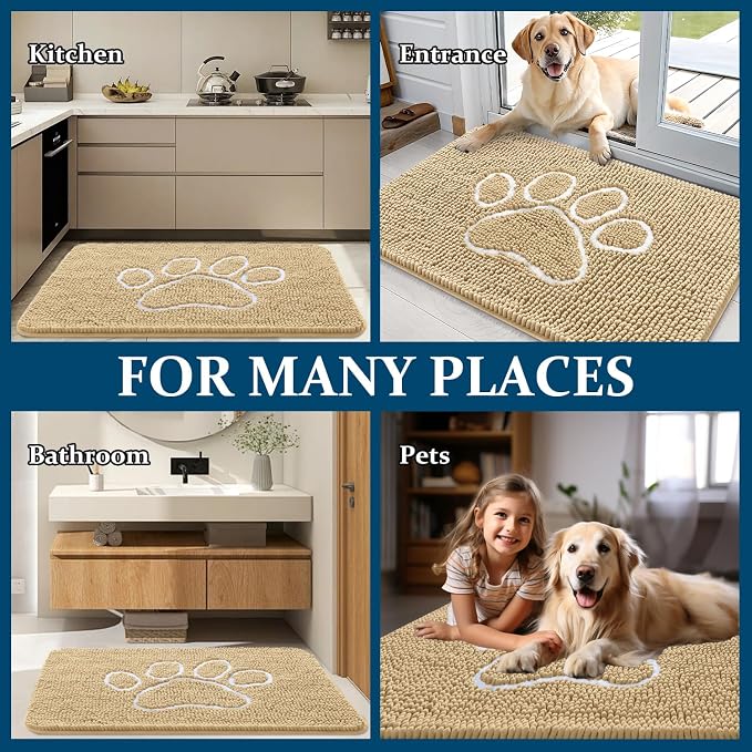 OLANLY Dog Door Mat for Muddy Paws 70x24, Paw Print Design Chenille Mud Mat | - Image 8