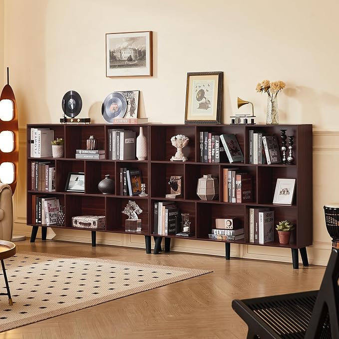 LEYAOYAO 10 Cube Bookshelf, 3 Tier Vintage 55" Wide Bookcase - Image 6