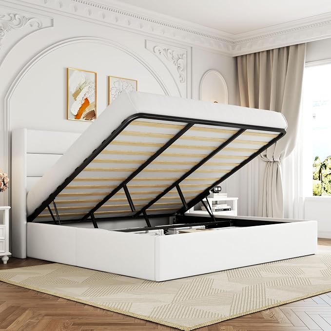 Allewie King Size Velvet Lift Up Storage Bed, Modern Wingback Headboard by Allewie