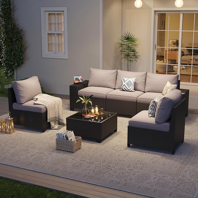 Aoxun Patio Furniture Set, Widen Armrests Wicker Outdoor Sectional - Image 2