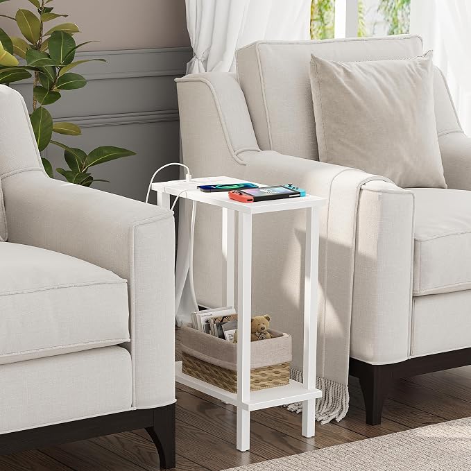 TUTOTAK Small End Table with Charging Station, Narrow Side Table with USB Ports - Image 2