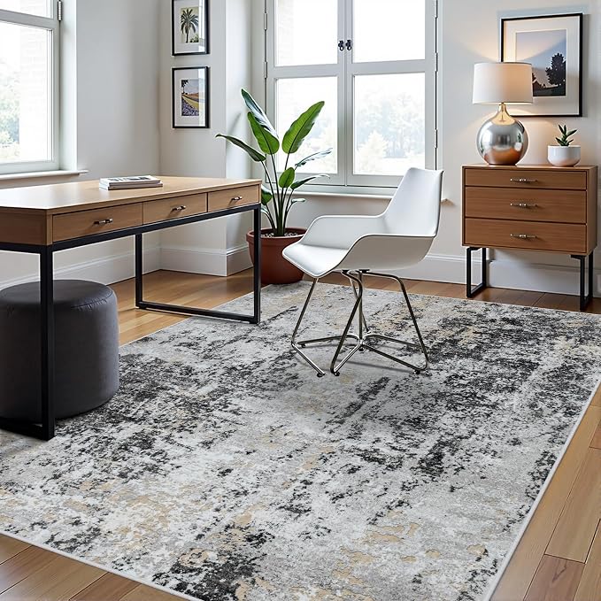 5x8 Area Rugs for Living Room Washable Bedroom Dining Room Black Grey Gold | - Image 3