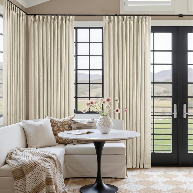 Pinch Pleat Extra Wide Beige Linen Curtain 108 Inches Long 70 Wide 1 Panel | - Image 8