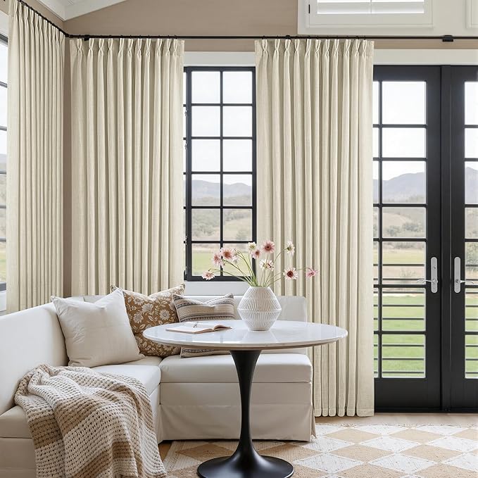Pinch Pleated Extra Wide Beige Linen Curtain 90 Inches Long 70 Wide 1 Panel | by Twodrapes