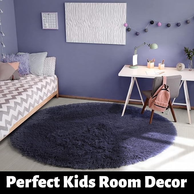 Amdrebio Purple Grey Round Circle Area Rug 5Ft - Image 3