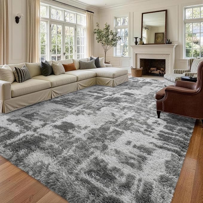 8x10 Extra Large Grey Fluffy Soft Area Rug Non-Slip by ModernHomeDecor