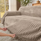 Fuzzy Brown Couch Cover for Sectional Sofa, Sofa Slipcover for 2 Cushion Couch - Image 4
