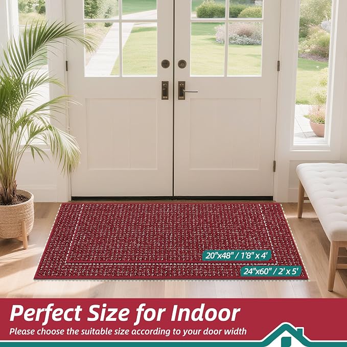 BEQHAUSE Dirt Trapper Door Mat 20" x 48", Non-Slip Washable Doormats, Low - Image 2