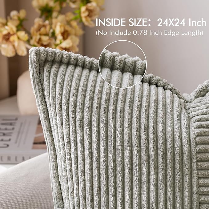MIULEE Light Grey Corduroy Decorative Euro Sham Pillow Covers 24x24 Inch - Image 2