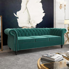 2 Piece Living Room Set, Velvet Chesterfield Sofa Couch Chair - Image 4