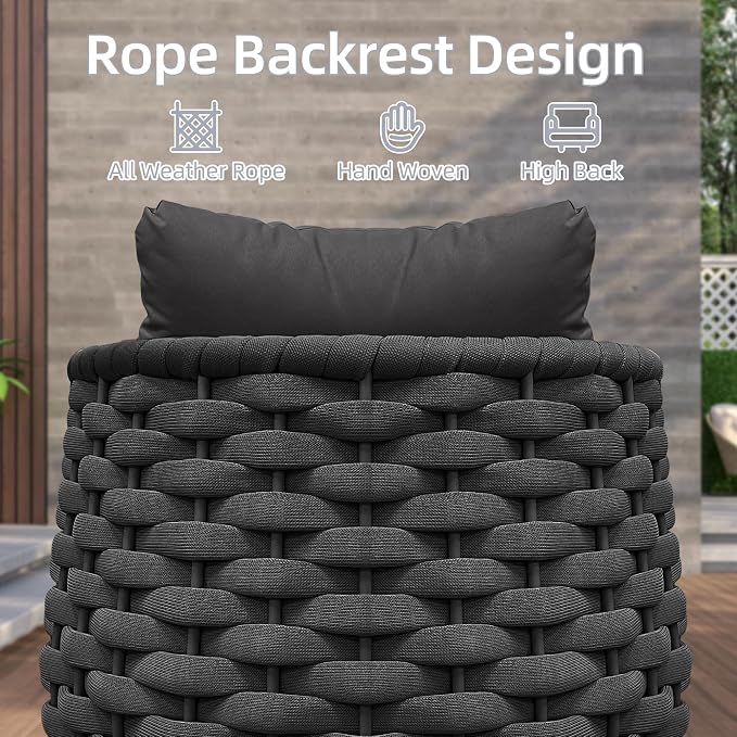 TWT 5 Pieces Patio Furniture Set, Outdoor Rope Conversation Sectional Patio Sofa - Image 9