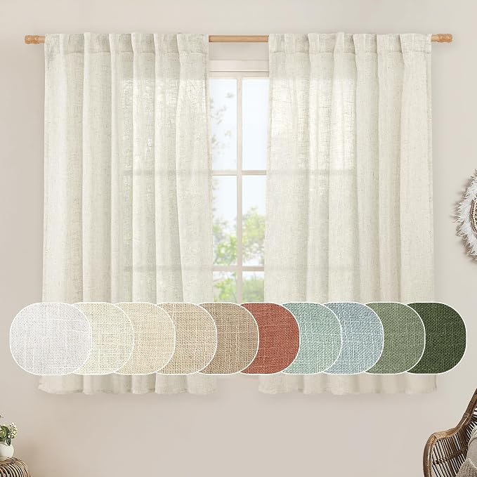 Natural Linen Semi Sheer Curtains 48 Inch by LAMIT