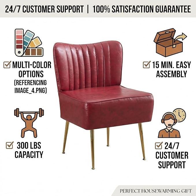 Modern Leather Accent Chair Single 1 Pack, Vintage Slipper Chair - Image 8
