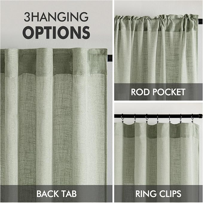 MIULEE Sage Linen Curtains 52x72 Inch Long - Image 3
