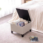 Adeco 18 Inch High Cube Ottoman Storage, Linen Chair Foot Stools, Upholstered - Image 3