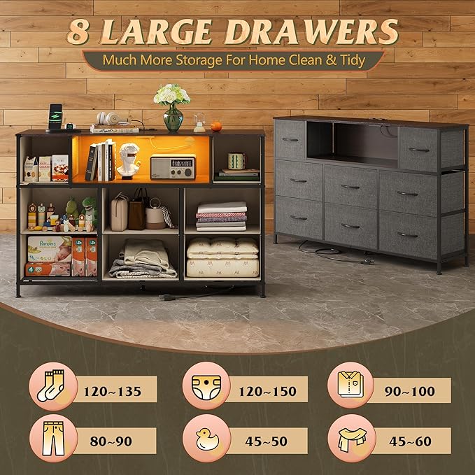 WLIVE Grey Dresser TV Stand for 45, 55 inch TV, Entertainment Center - Image 4