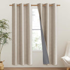 NICETOWN Oatmeal Vintage Open Linen Weave Flax Thermal Curtains, 100% Blackout - Image 2