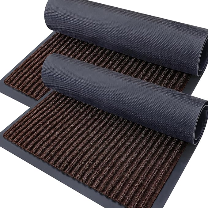 OLANLY 2-Pack Front Door Mats 71x23, Waterproof Heavy-Duty Doormats | Brown by OLANLY