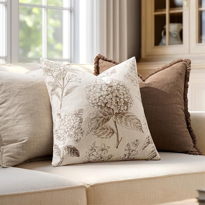Set of 2 Decorative Floral Pillow Covers 16x16 Inch Light Brown | Neutral - Image 3