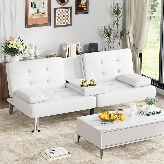 Homall Futon Sofa Bed, Leather Futon Couch - Image 2