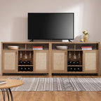 SICOTAS Rattan Coffee Bar Cabinet, Boho Liquor Wine Cabinet Set of 2 Credenza - Image 2