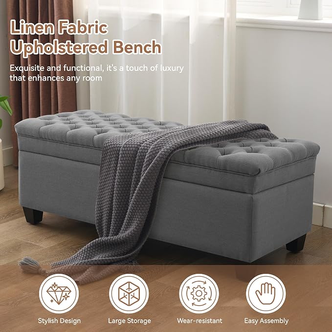 WUTUTUEE 51" Fabric Storage Ottoman Bench, Upholstered Rectangle End of Bed - Image 6