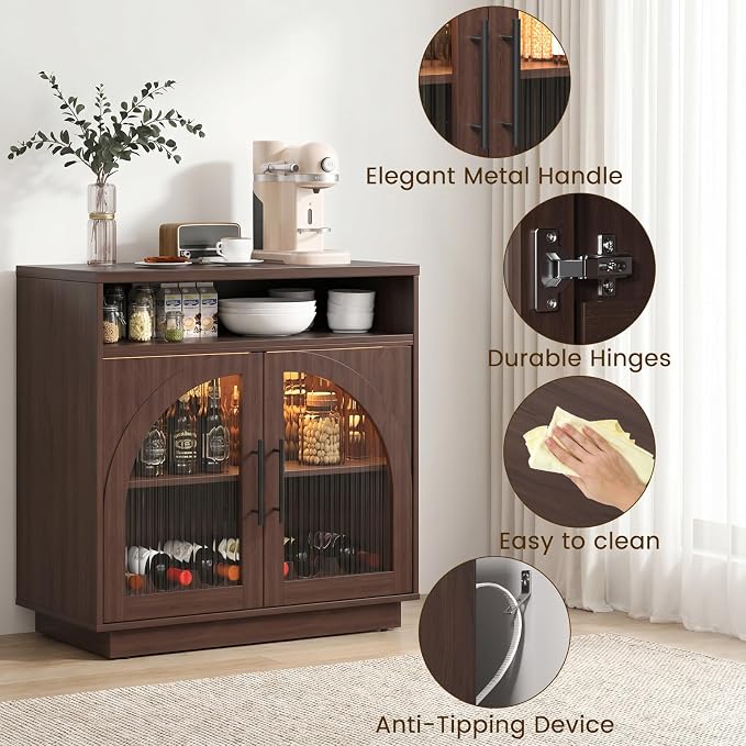 Sideboard Buffet Cabinet with Storage, 31.5" Coffee Bar Cabinet with LED Lights - Image 7