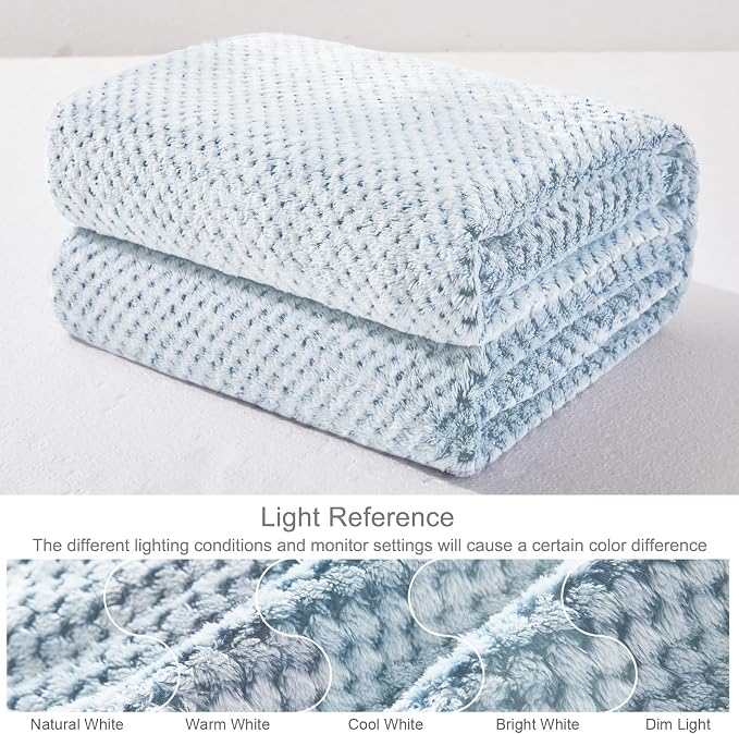 Exclusivo Mezcla Soft Waffle Fleece Bed Blanket Queen Size, Heather Blue | - Image 7