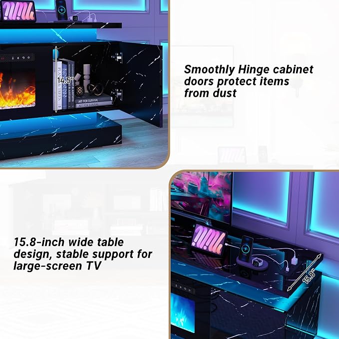 chartustriable 71IN LED TV Stands w/40 inch Fireplace Power Outlet - Image 8