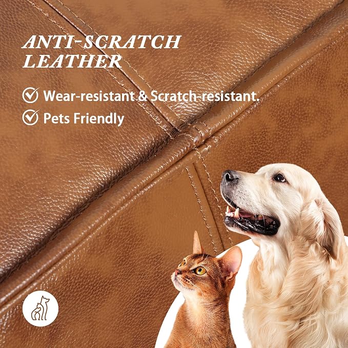 Leather Ottoman, Handmade Stuffed Square Ottoman, Genuine Leather Pouf - Image 4