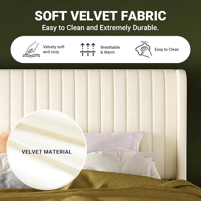 Allewie Full Size Velvet Bed Frame/Vertical Channel Tufted Wingback - Image 6