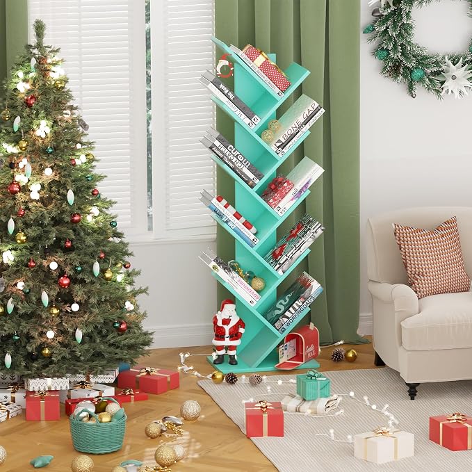 SHEEPAM 10 Tier Tree Book Shelf, Floor Standing Wood Bookshelf - Image 8