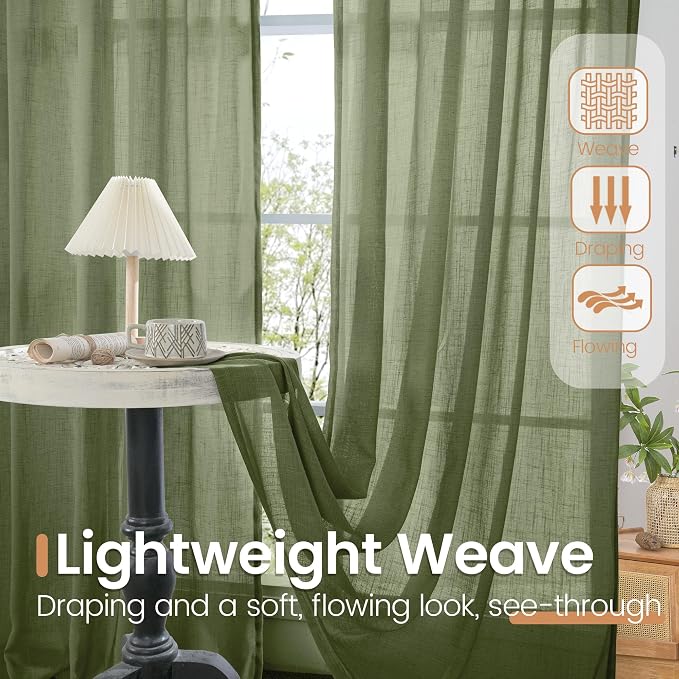 BGment Olive Green Linen Curtains 36 Inches Long - Image 4