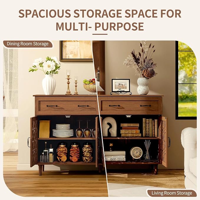 59-Inch Walnut Buffet Cabinet - Image 3